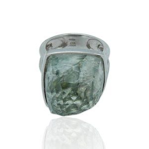 Superoro 18K White Gold Quartz & Seraphinite Ring